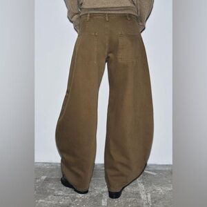 Zara Olive Green Mega Balloon Jeans Size 2 High Rise Barrel Leg Trendy Pants